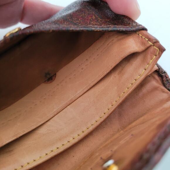 Etro Vintage Brown Paisley Card Small Leather Mini Wallet Compact Logo Italian - Picture 6 of 10